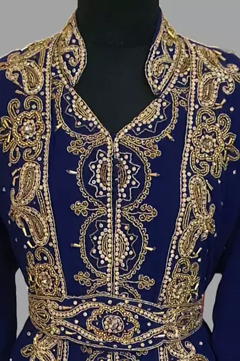 Navy-Blue embroidered georgette islamic kaftans With Sun-proof hijab
