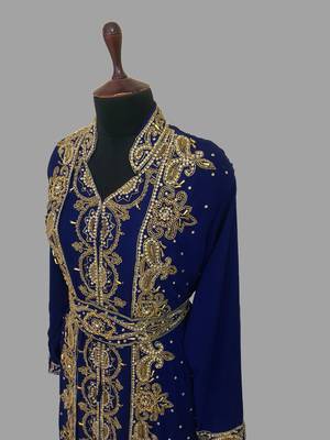Navy-Blue embroidered georgette islamic kaftans With Sun-proof hijab 3