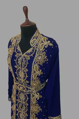 Navy-Blue embroidered georgette islamic kaftans With Sun-proof hijab