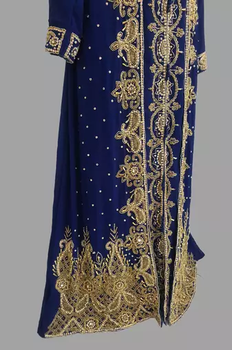 Navy-Blue embroidered georgette islamic kaftans With Sun-proof hijab