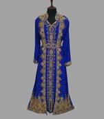 Royal-Blue embroidered georgette islamic kaftans With Sun-proof hijab.