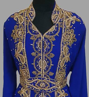 Royal-Blue embroidered georgette islamic kaftans With Sun-proof hijab 2