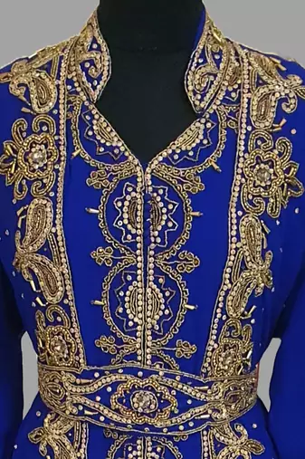 Royal-Blue embroidered georgette islamic kaftans With Sun-proof hijab
