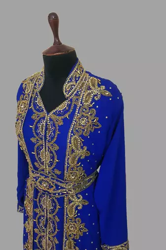 Royal-Blue embroidered georgette islamic kaftans With Sun-proof hijab