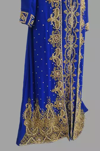 Royal-Blue embroidered georgette islamic kaftans With Sun-proof hijab