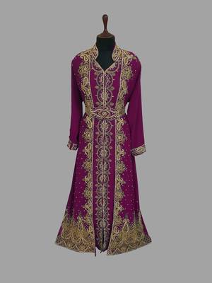 Wine embroidered georgette islamic kaftans With Sun-proof hijab 1