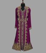 Wine embroidered georgette islamic kaftans With Sun-proof hijab.