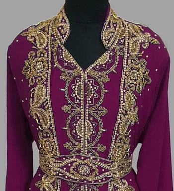 Wine embroidered georgette islamic kaftans With Sun-proof hijab 2
