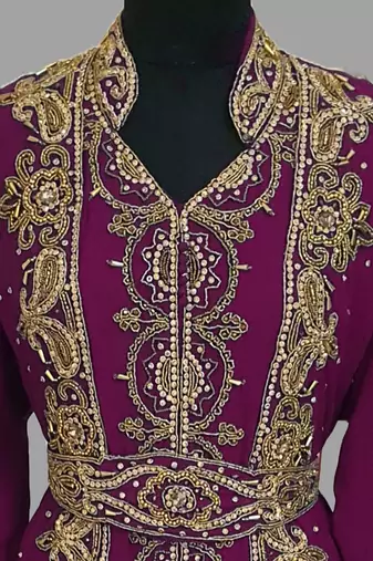 Wine embroidered georgette islamic kaftans With Sun-proof hijab