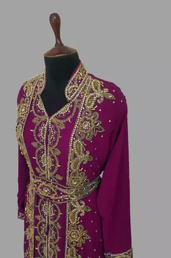 Wine embroidered georgette islamic kaftans With Sun-proof hijab