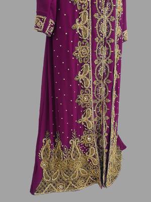Wine embroidered georgette islamic kaftans With Sun-proof hijab 4