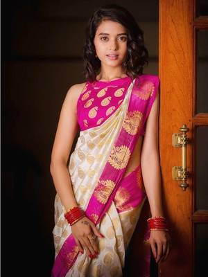 Pink art silk jacquard Saree with Blouse 1
