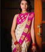 Pink art silk jacquard Saree with Blouse