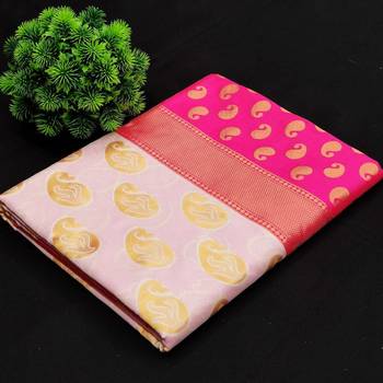 Pink art silk jacquard Saree with Blouse 2