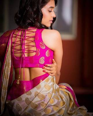 Pink art silk jacquard Saree with Blouse 3