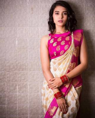 Pink art silk jacquard Saree with Blouse 4