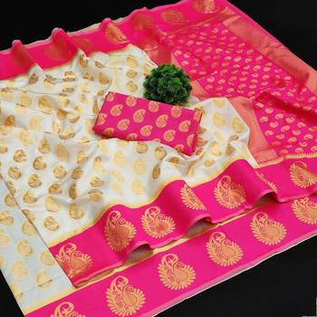 Pink art silk jacquard Saree with Blouse 5