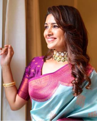 Blue art silk jacquard Saree with Blouse 2