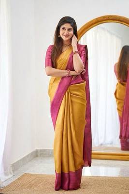 Yellow art silk jacquard Saree with Blouse 1