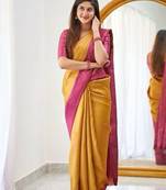 Yellow art silk jacquard Saree with Blouse