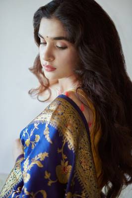 Blue art silk jacquard Saree with Blouse 2