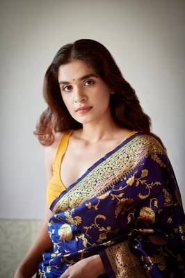 Blue art silk jacquard Saree with Blouse 1
