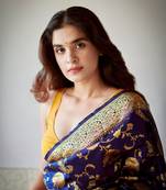 Blue art silk jacquard Saree with Blouse