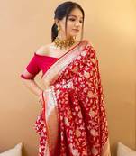 Red art silk jacquard Saree with Blouse