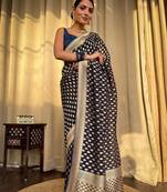 Blue art silk jacquard Saree with Blouse