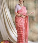 Peach Chiffon Striped Sequence Unstitched Blouse