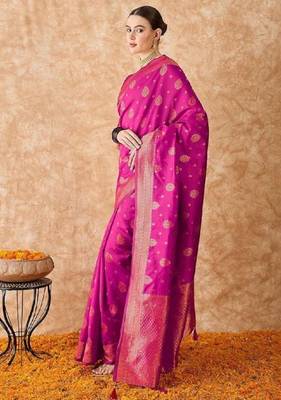 Pink woven art silk Saree with Blouse 1