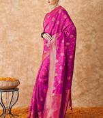 Pink woven art silk Saree with Blouse