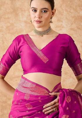 Pink woven art silk Saree with Blouse 4