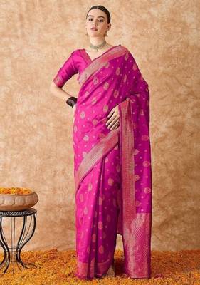 Pink woven art silk Saree with Blouse 5