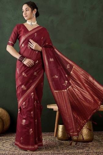 Red woven art silk Saree with Blouse
