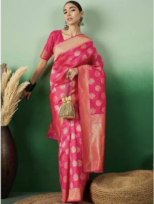 Pink woven art silk Saree with Blouse 1