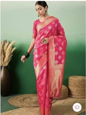 Pink woven art silk Saree with Blouse 2
