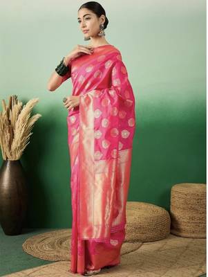 Pink woven art silk Saree with Blouse 3