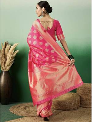 Pink woven art silk Saree with Blouse 4