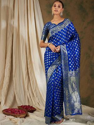 Blue woven art silk Saree with Blouse 2