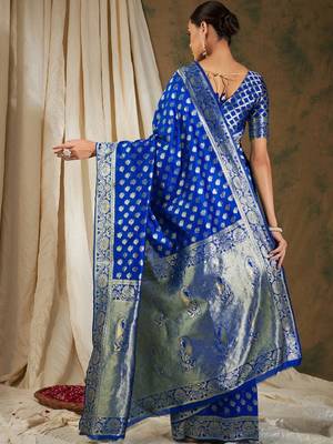 Blue woven art silk Saree with Blouse 4