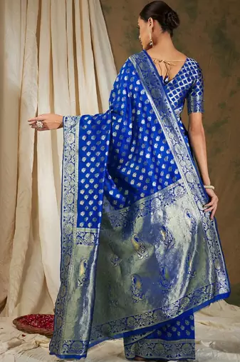 Blue woven art silk Saree with Blouse