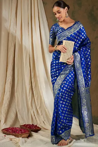 Blue woven art silk Saree with Blouse