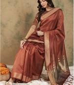 Rust Woven Organza Saree with Unstitched Blouse