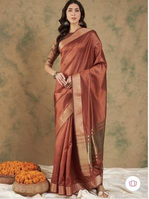 Rust Woven Organza Saree with Unstitched Blouse 2