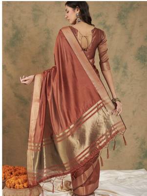 Rust Woven Organza Saree with Unstitched Blouse 4