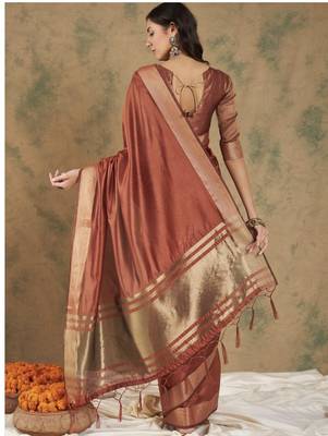 Rust Woven Organza Saree with Unstitched Blouse 5