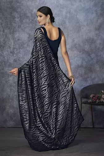 Navy blue georgette saree for women