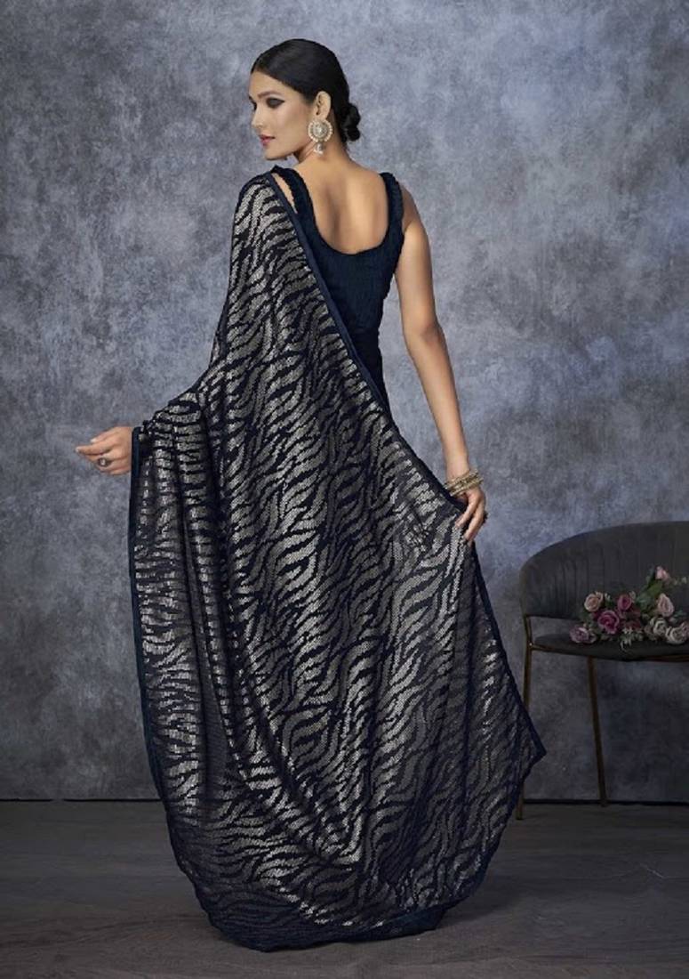 Navy blue georgette saree for women