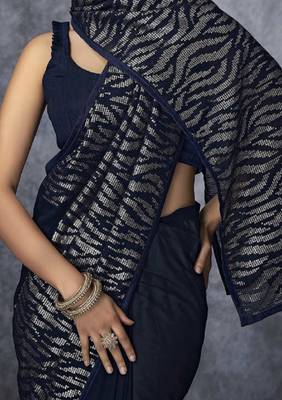 Navy blue georgette saree for women 3